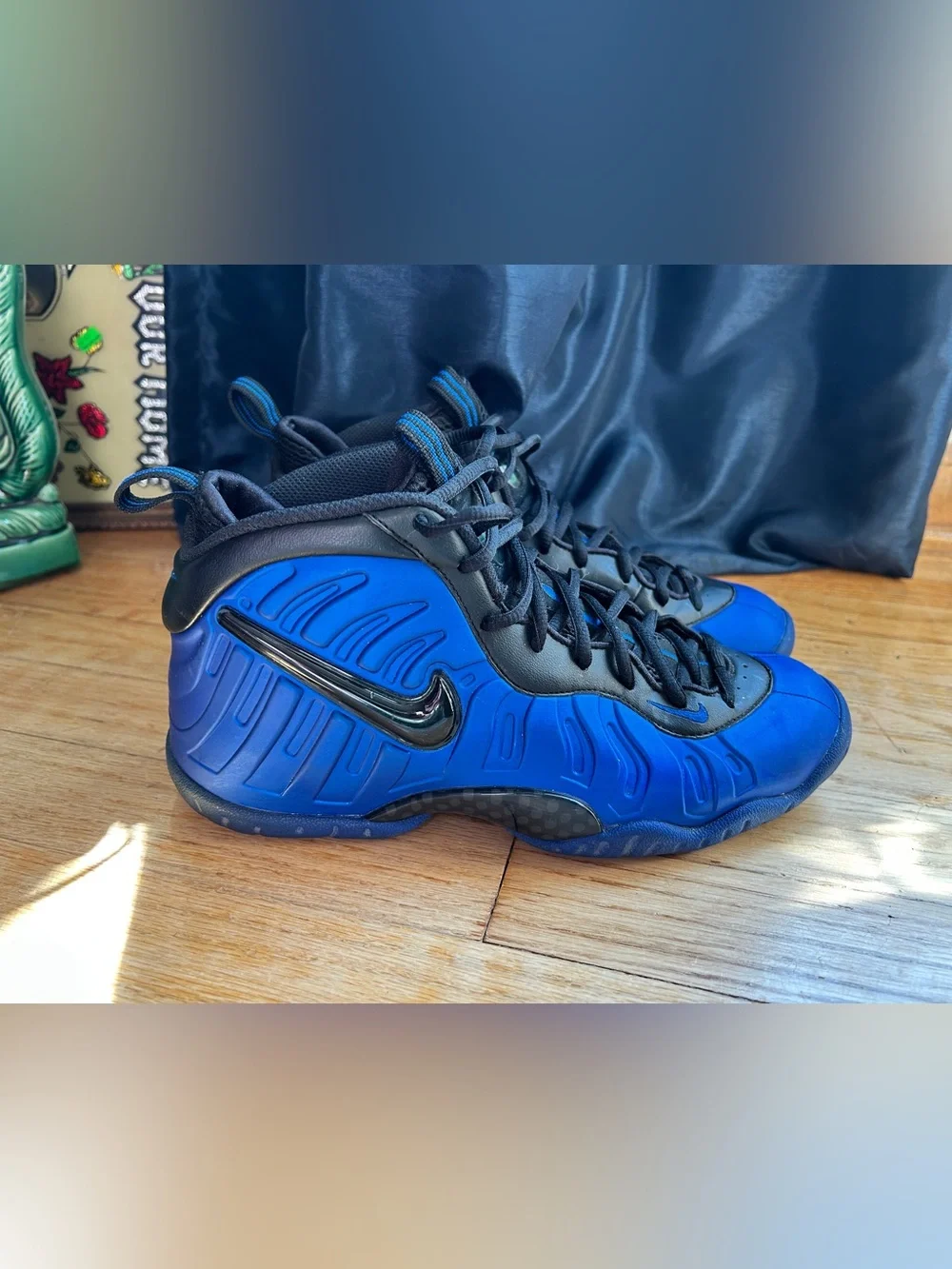 Nike Air Foamposite Pro  Blue Black Boys 7Y 644792-402 High Top Sneaker